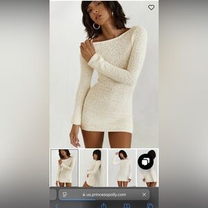 COSY UP LONG SLEEVE BOUCLE MINI DRESS CREAM size 2 US